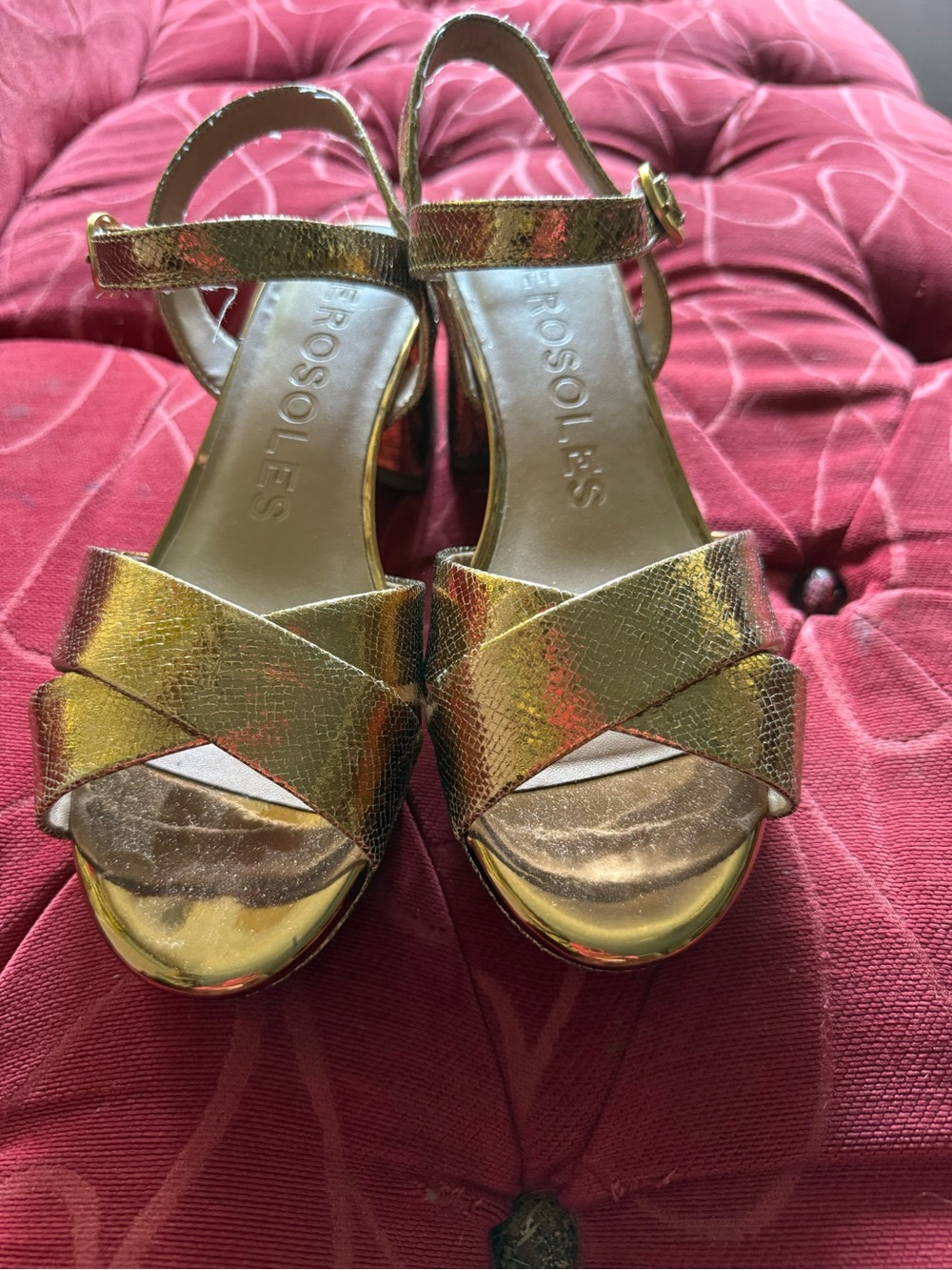 AEROSOLES Gold Crisscross Platform Sandals